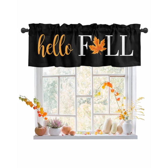 Valances for Windows Hello Fall Maple Black Rod Pocket Cafe Window Treatments Valance Curtains for Kitchen Bathroom Laundry Basement Windows 60"x14"
