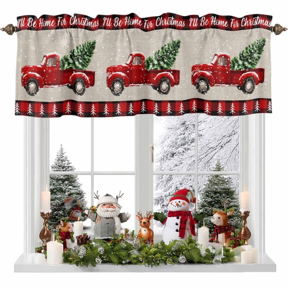 Valances for Windows I'll Be Home for Christmas Rod Pocket Cafe Window Treatments Valance Curtains for Kitchen Bathroom Laundry Basement Windows 56"x16"