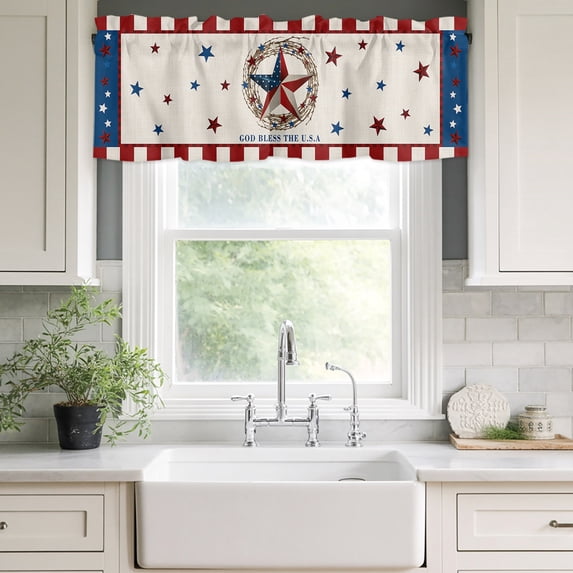 Windows Apps Retro Valances for Windows,Independence Day USA Flag Western Star Red Plaid ...