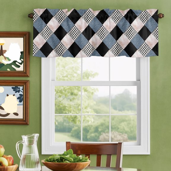 Valances for Windows,Leopard Patchwork Quilt Buffalo Plaid Kitchen Curtain Valance Short Rod Pocket Panels Geometric Squares Small Window Treatment for Living Room Bedroom Bathroom,42"Wx12"L