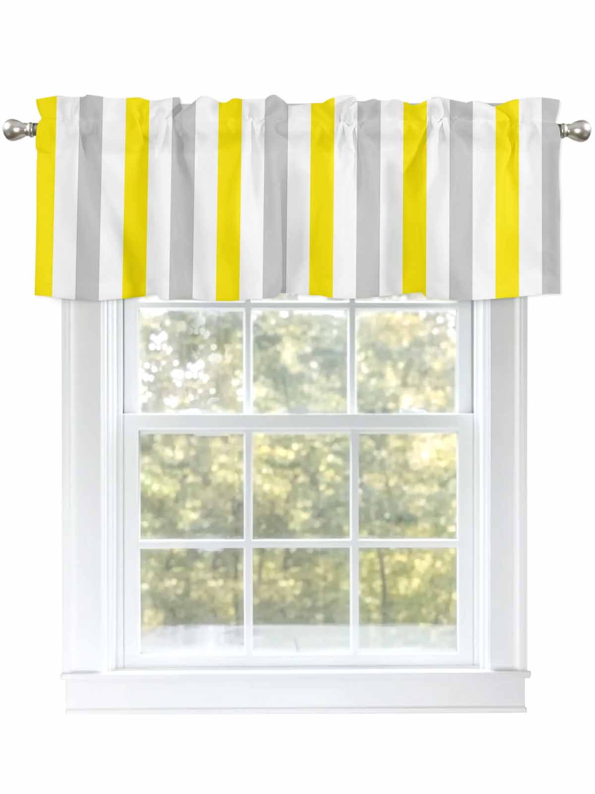 Valances for Windows Light Yellow Grey Stripes Rod Pocket Cafe Window ...