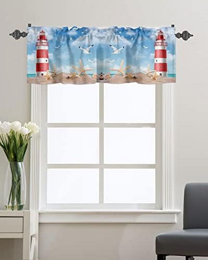Valances for Windows Lighthouse Blue Sky White Clouds Seagull Valance ...
