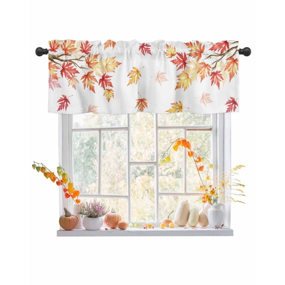 Valances for Windows, Maple Leaf Fall Thanksgiving Fall Thanksgivingen Leaves Branch Autumn Plant Rod Pocket Short Window Valance Curtains Window Treatment for Kitchen Living Room Bathroom, 42"x12"