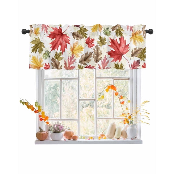 Valances for Windows, Maple Leaf Fall Thanksgiving Red Green Yellow Leaf Rod Pocket Short Window Valance Curtains Holiday Window Treatment for Kitchen Living Room Bathroom, 42"x12"