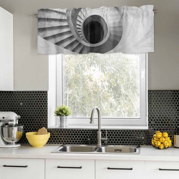 Valances for Windows,Marble Spiral Staircase Kitchen Curtain Valance Short Rod Pocket Panels Monochrome Architecture Small Window Treatment for Living Room Bedroom Bathroom,42"Wx18"L