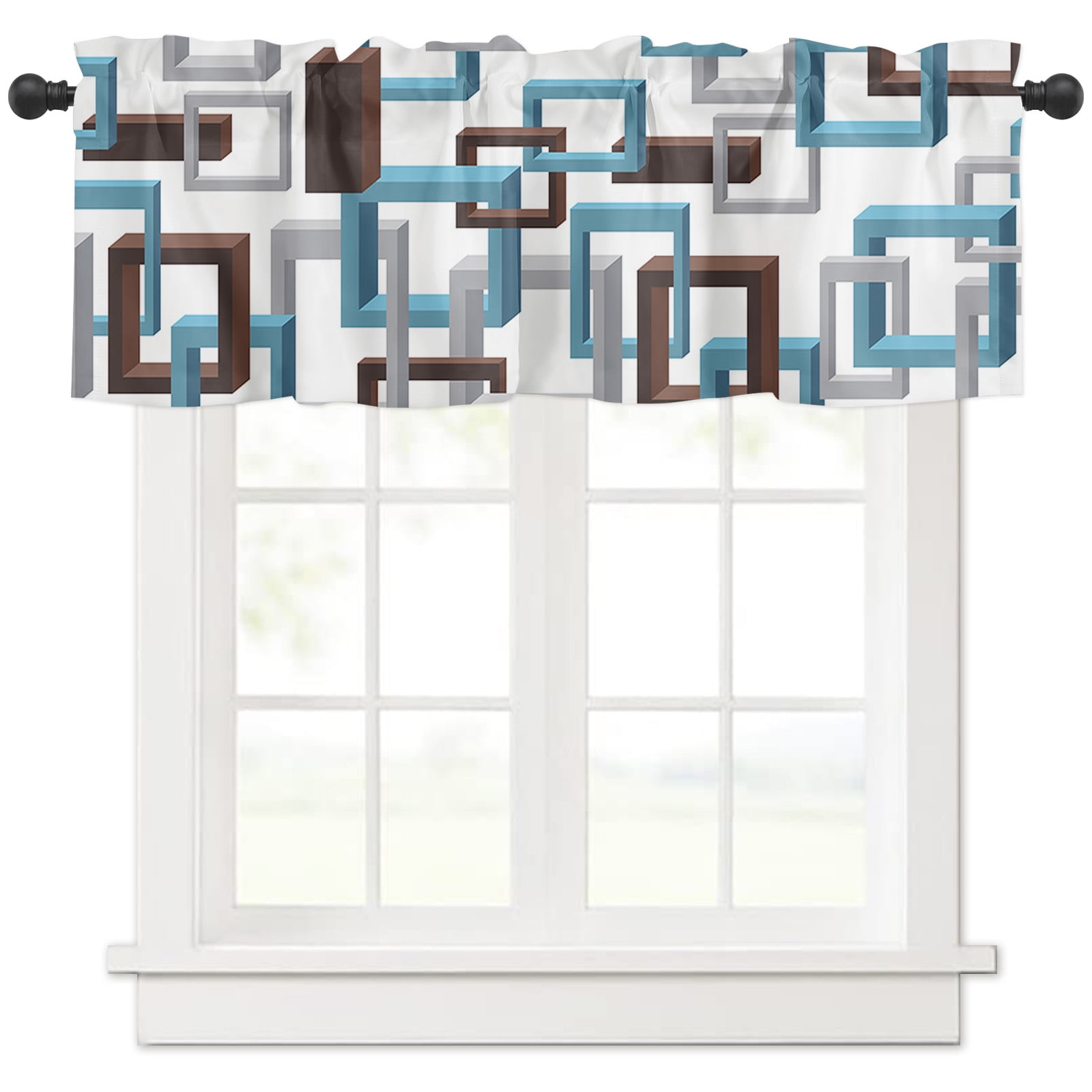 Valances for Windows Mid Century Absrtact Geometric Blue Grey and Brown