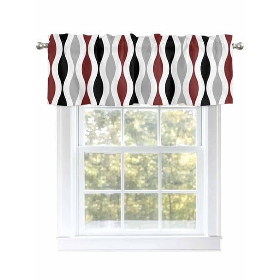 Valances for Windows Mid Century Burgundy Red Ripple Rod Pocket Short Curtain for Bathroom Living Room Bedroom Grey Stripe Abstract Geometric 1 Panel 42x12in