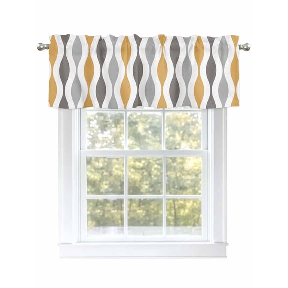 Valances for Windows Mid Century Yellow Stripe Abstract Geometric Rod Pocket Short Curtain for Bathroom Living Room Bedroom Grey Ripple Simple Style 1 Panel 42x12in