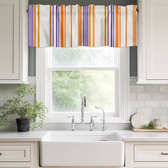 Valances for Windows,Minimalist Purple Orange Stripes Kitchen Curtain Valance Short Rod Pocket Panels Modern Line Art Small Window Treatment for Living Room Bedroom Bathroom,42"Wx12"L