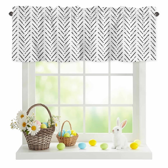 Valances for Windows Minimalist Stripe Chevron Art Rod Pocket Short Curtain for Bathroom Living Room Bedroom Modern Black Line on White 1 Panel 54x18in