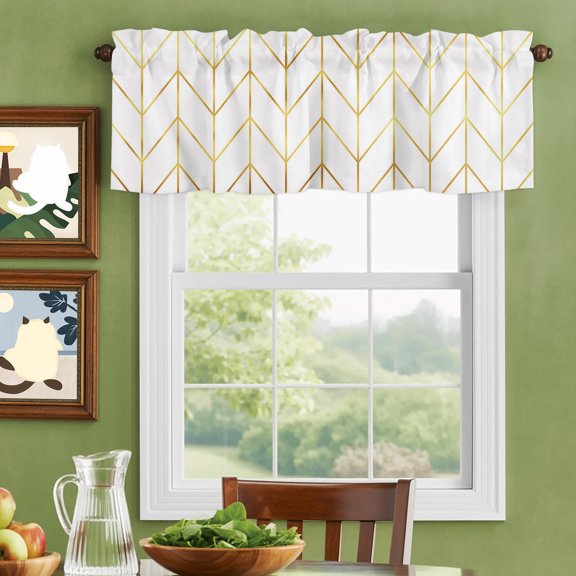 Valances for Windows,Minimalist Yellow Herringbone Arrow Kitchen Curtain Valance Short Rod Pocket Panels Abstract Geometric Line Small Window Treatment for Living Room Bedroom Bathroom,42"Wx12"L
