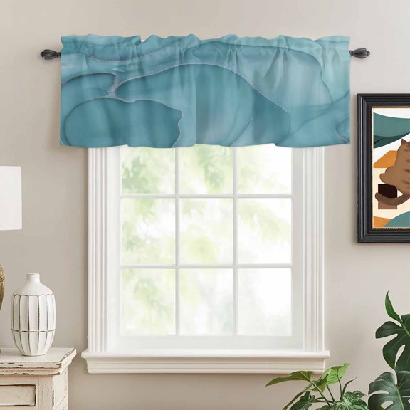 Valances for Windows,Mint Green Marble Fluid Art Kitchen Curtain Valance Short Rod Pocket Panels Modern Abstract Turquoise Small Window Treatment for Living Room Bedroom Bathroom,54"Wx18"L