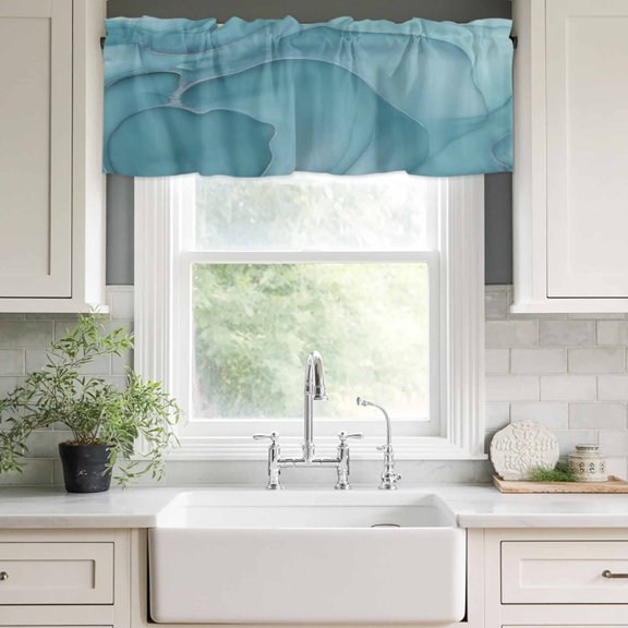 Valances for Windows,Mint Green Marble Fluid Art Kitchen Curtain Valance Short Rod Pocket Panels Modern Abstract Turquoise Small Window Treatment for Living Room Bedroom Bathroom,42"Wx12"L