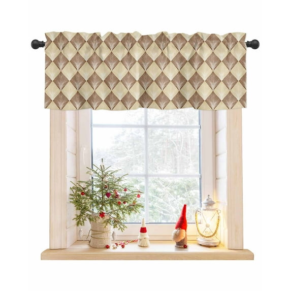 Valances for Windows, Modern Abstract Geometric Gold Vintage Feather Texture Rod Pocket Short Window Valance Curtains Holiday Window Treatment for Kitchen Living Room Bathroom, 42"x18"