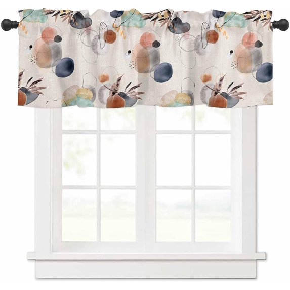 Valances for Windows, Modern Boho Abstract Geometric Watercolor Leaves Linen Kitchen Window Valances Rod Pocket Valances Curtains for Living Room Bathroom 54 x 18 Inch, 1 Panel