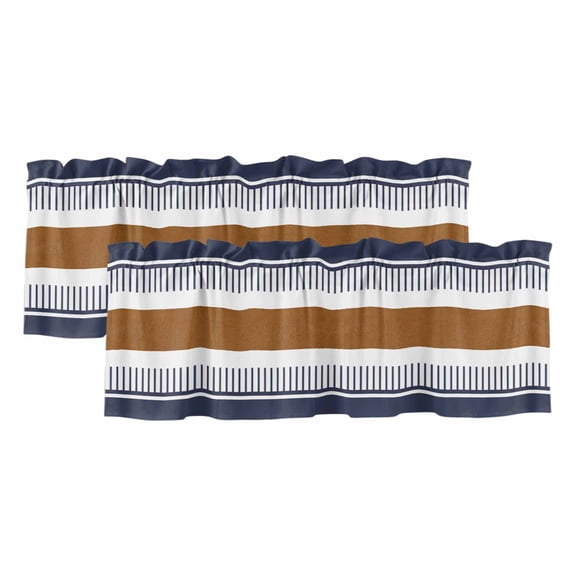 Valances for Windows, Modern Brown Blue Kitchen Curtains Valances 2 Pack for Living Room Bedroom Bathroom, Boho Contemporary Geometric Striped Light Filtering Curtains Rod Pocket Valance 42"x12"