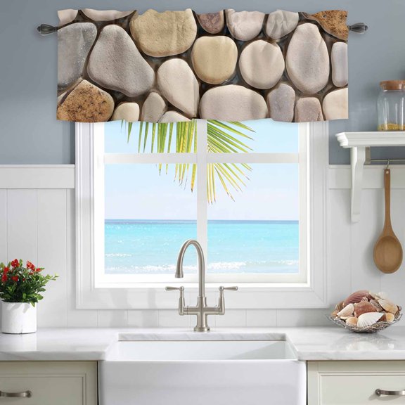 Valances for Windows Modern Cobblestone Texture Art Rod Pocket Short Curtain for Bathroom Living Room Bedroom Seamless Brown Pebble Stone 1 Panel 42x12in