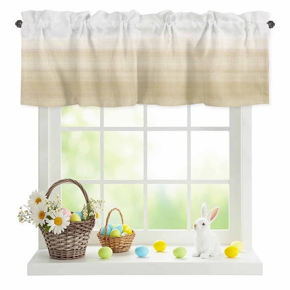 Valances for Windows Modern Country Beige White Gradient Rod Pocket Short Curtain for Bathroom Living Room Bedroom Abstract Rustic Farm Theme 1 Panel 54x18in