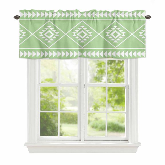 Valances for Windows Modern Green White Geometric Art Rod Pocket Short Curtain for Bathroom Living Room Bedroom Ethnic Tribal Triangle 1 Panel 42x12in