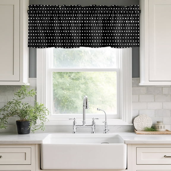 Valances for Windows,Modern White Polka Dot on Black Kitchen Curtain Valance Short Rod Pocket Panels Abstract Geometric Style Small Window Treatment for Living Room Bedroom Bathroom,42"Wx12"L