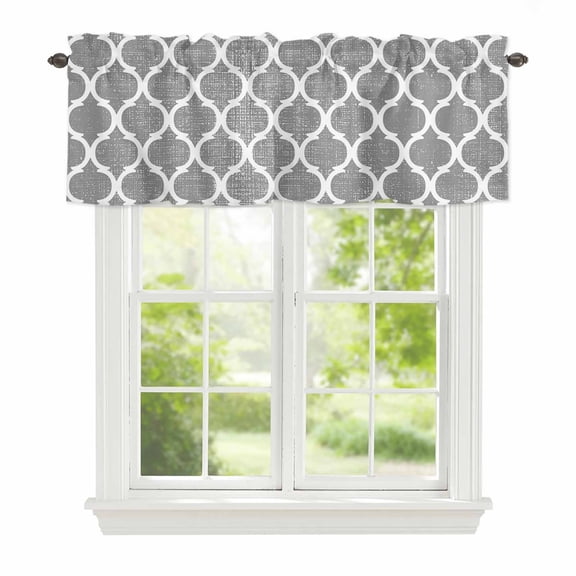 Valances for Windows Morocco Pattern on Grey Linen Rod Pocket Short Curtain for Bathroom Living Room Bedroom Retro Minimalist Geometric Style 1 Panel 54x18in