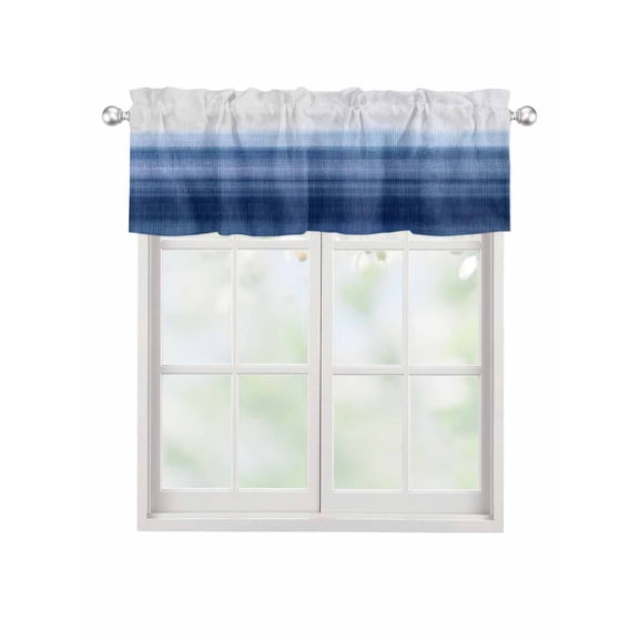 Valances for Windows Navy Blue White Gradient Rod Pocket Cafe Window Treatments Valance Curtains for Kitchen Bathroom Laundry Basement Windows 60"x14"