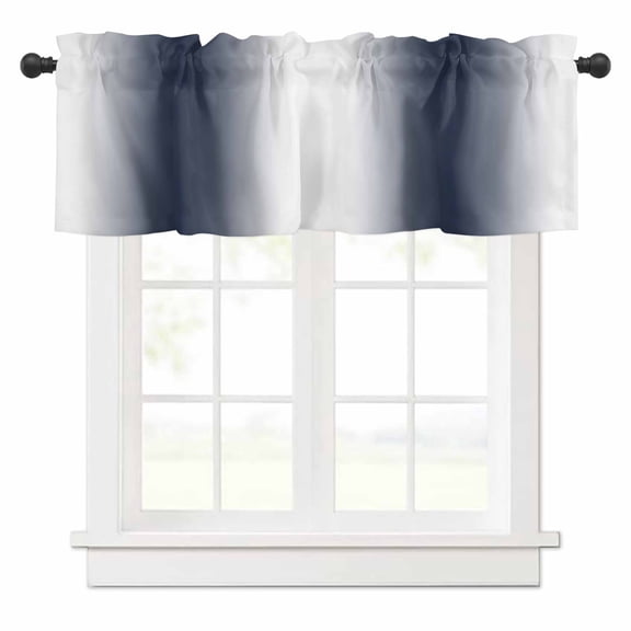 Valances for Windows Navy Blue White Gradient Simple Pattern Valance Rod Pocket Window Treatments Curtains for Kitchen Small Windows Living Room Bedroom Bathroom, 42"x12"