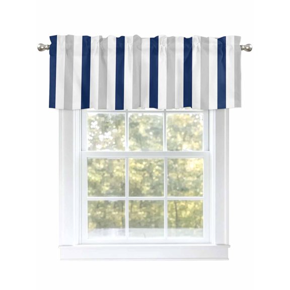 Valances for Windows Navy Blue White Stripes Rod Pocket Cafe Window Treatments Valance Curtains for Kitchen Bathroom Laundry Basement Windows 54"x18"