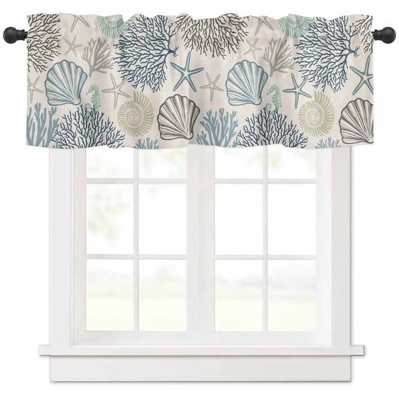 Valances for Windows, Ocean Coastal Light Filtering Window Valance Curtains for Living Room/Bedroom/Bathroom, Privacy Rod Pocket Kitchen Curtains 42"W x 18"L