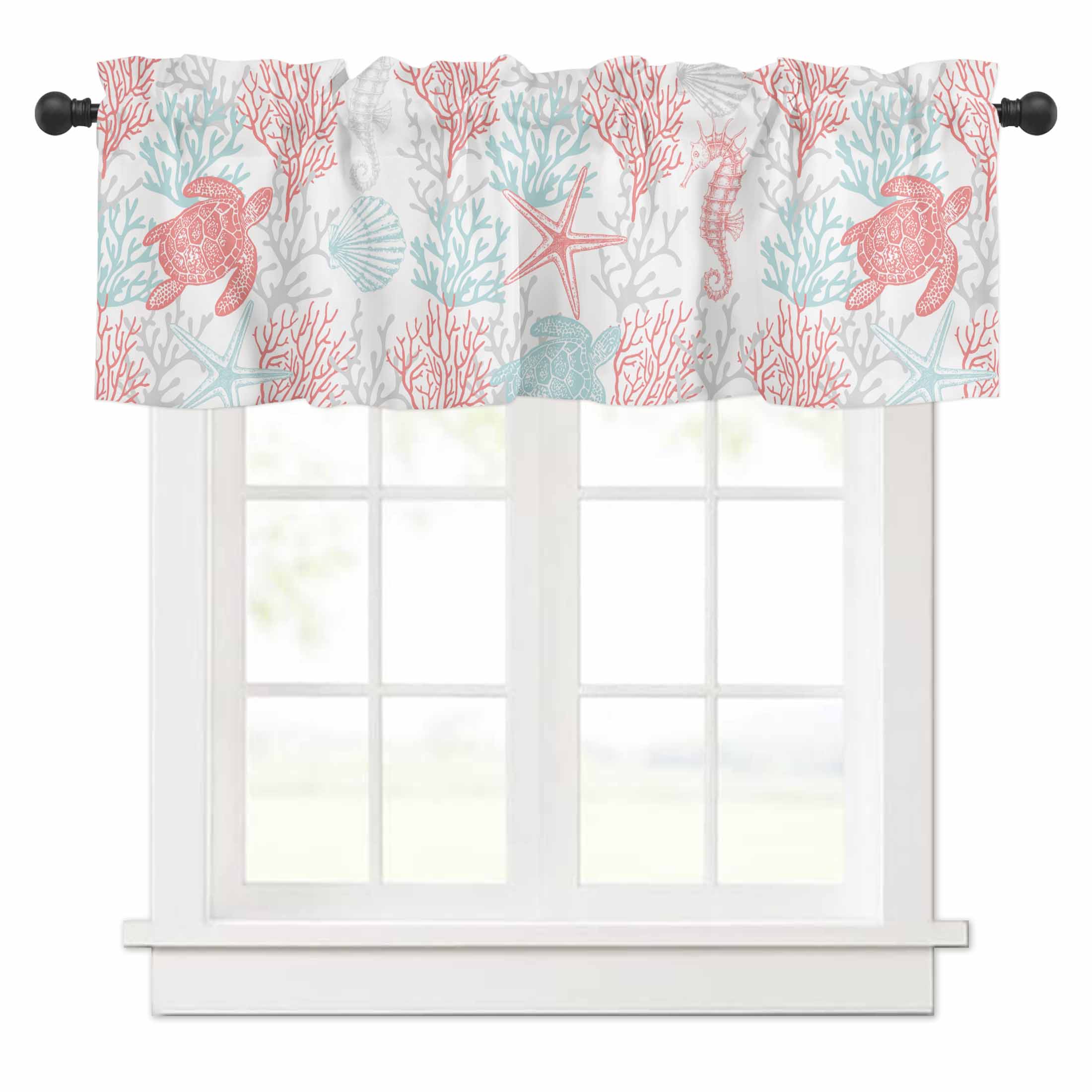 Room Window Shell Valances for Windows Ocean Sea Red Turtle Starfish Window Valances Rod ...