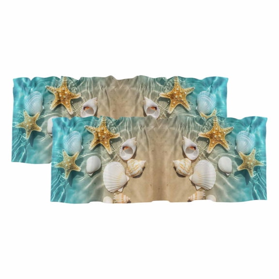 Valances for Windows, Ocean Shell Kitchen Curtains Valances 2 Pack for Living Room Bedroom Bathroom, Beach Starfish Sea Water Sand Shore Light Filtering Curtains Rod Pocket Valance 42"x12"