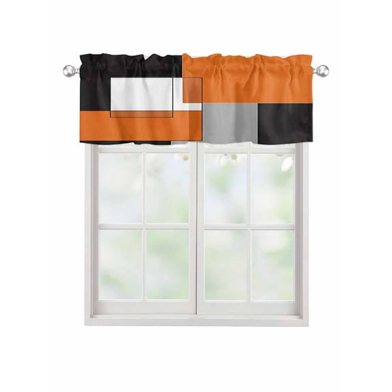 Valances for Windows Orange Black White Geometric Rod Pocket Cafe Window Treatments Valance Curtains for Kitchen Bathroom Laundry Basement Windows 60"x18"