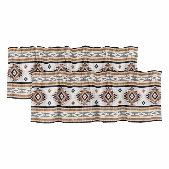 Valances for Windows, Orange Boho Kitchen Curtains Valances 2 Pack for Living Room Bedroom Bathroom, Southwestern Ethnic Aztec Retro Geometric Light Filtering Curtains Rod Pocket Valance 42"x12"