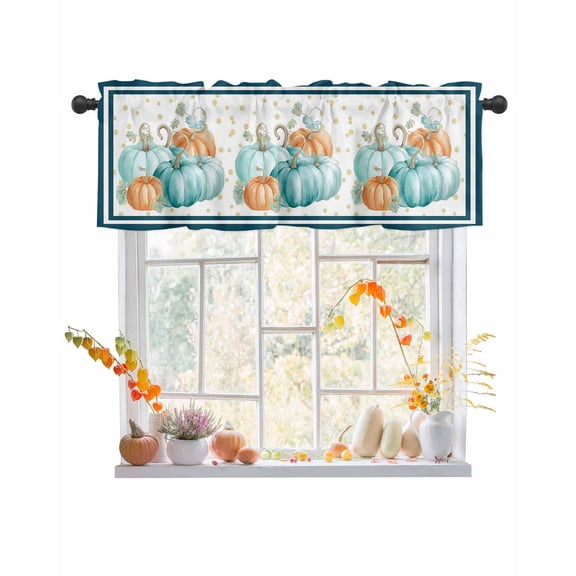Valances for Windows Orange Teal Blue Pumpkin Rod Pocket Cafe Window Treatments Valance Curtains for Kitchen Bathroom Laundry Basement Windows 42"x12"