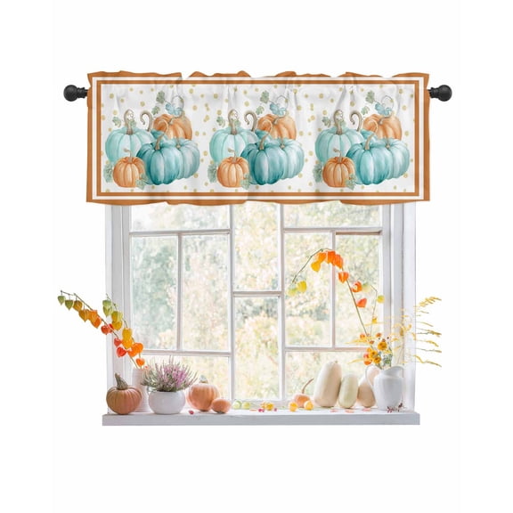 Valances for Windows Orange Teal Blue Pumpkin Rod Pocket Cafe Window Treatments Valance Curtains for Kitchen Bathroom Laundry Basement Windows 56"x16"