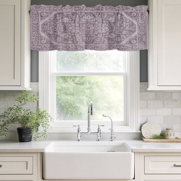 Valances for Windows,Oriental Purple Medallion Floral Kitchen Curtain Valance Short Rod Pocket Panels Traditional Flower Texture Small Window Treatment for Living Room Bedroom Bathroom,42"Wx12"L