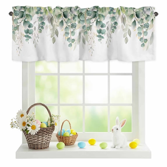 Valances for Windows Pastoral Green Eucalyptus Leaves Rod Pocket Short Curtain for Bathroom Living Room Bedroom Watercolor Plant Branches 1 Panel 42x12in