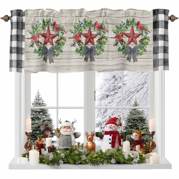 Valances for Windows Pentagram Black Plaid Bow Rod Pocket Cafe Window Treatments Valance Curtains for Kitchen Bathroom Laundry Basement Windows 42"x12"