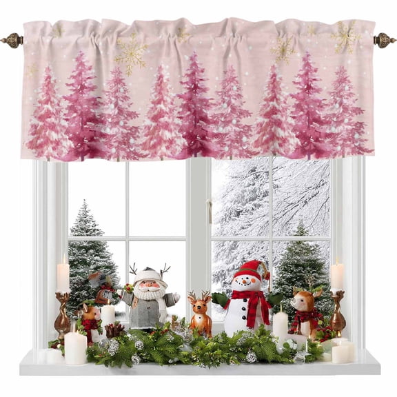 Valances for Windows Pink Christmas Tree Rod Pocket Cafe Window Treatments Valance Curtains for Kitchen Bathroom Laundry Basement Windows 56"x16"