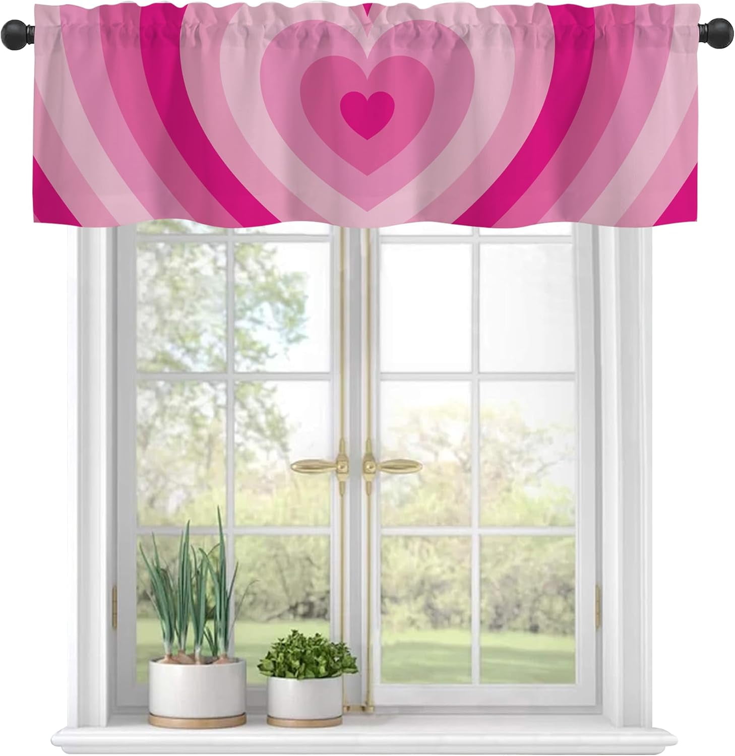 Valances for Windows, Pink Swirl Heart Semi Sheer Valances Windows