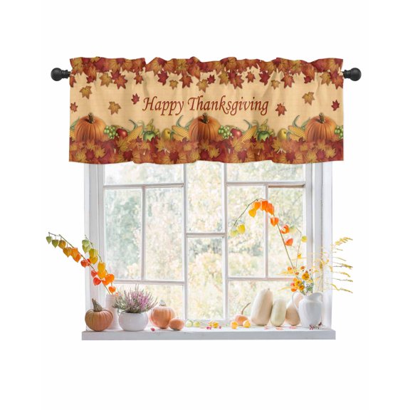 Valances for Windows, Pumpkin Happy Thanksgiving Fall Maple Leaf Fall Fruit Rod Pocket Short Window Valance Curtains Holiday Window Treatment for Kitchen Living Room Bathroom, 42"x12"