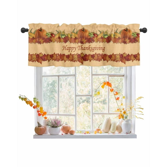 Valances for Windows, Pumpkin Happy Thanksgiving Maple Leaf Fall Fruit Rod Pocket Short Window Valance Curtains Holiday Window Treatment for Kitchen Living Room Bathroom, 42"x12"