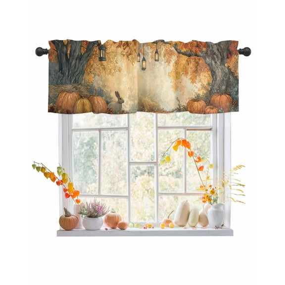 Valances for Windows, Pumpkin Rabbit Fall Forest Fallen Leaves Thanksgiving Rod Pocket Short Window Valance Curtains Holiday Window Treatment for Kitchen Living Room Bathroom, 42"x12"