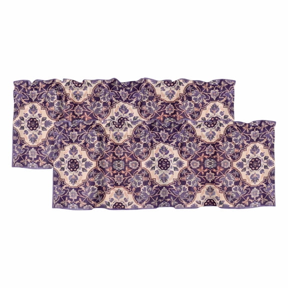 Valances for Windows, Purple Boho Valance Curtains Blackout Drapes for Kitchen/Bathroom/Cafe, Farmhouse Ethnic Abstract Floral Pattern Rod Pocket Window Toppers Valances 2 Pack Clearance 60''x18''