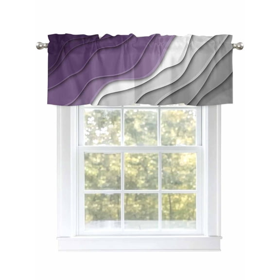 Valances for Windows Purple Grey White Wave Stripes Rod Pocket Short Curtain for Bathroom Living Room Bedroom Abstract Geometric Lines 1 Panel 42x12in