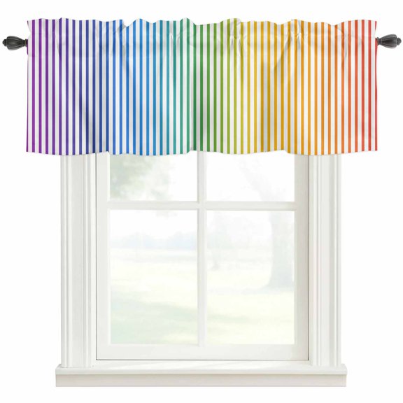 Valances for Windows,Rainbow Gradient Colorful Stripes Kitchen Curtain Valance Short Rod Pocket Panels Minimalist Vertical Line Small Window Treatment for Living Room Bedroom Bathroom,42"Wx18"L
