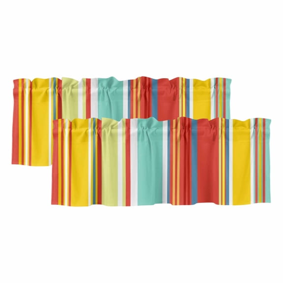 Valances for Windows, Red Aqua Stripe Valance Curtains Blackout Drapes for Kitchen/Bathroom/Cafe, Country Abstract Art Colorful Striped Rod Pocket Window Toppers Valances 2 Pack Clearance 42''x12''