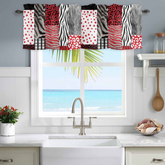Valances for Windows Red Black Animal Print Patterns Rod Pocket Short Curtain for Bathroom Living Room Bedroom Zebra Leopard Plaid Fur 1 Panel 54x18in
