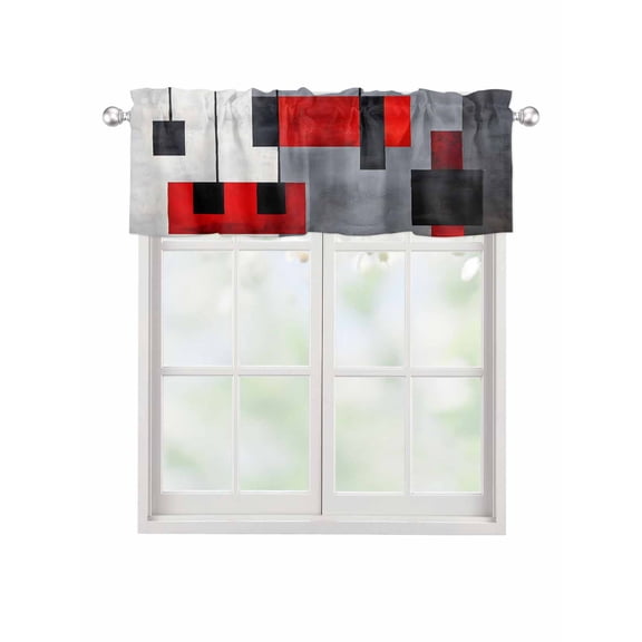 Valances for Windows Red Black Color Block Rod Pocket Cafe Window Treatments Valance Curtains for Kitchen Bathroom Laundry Basement Windows 60"x18"