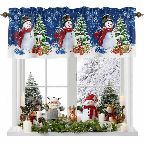 Valances for Windows Red Christmas Snowman Leaf Rod Pocket Cafe Window Treatments Valance Curtains for Kitchen Bathroom Laundry Basement Windows 42"x12"